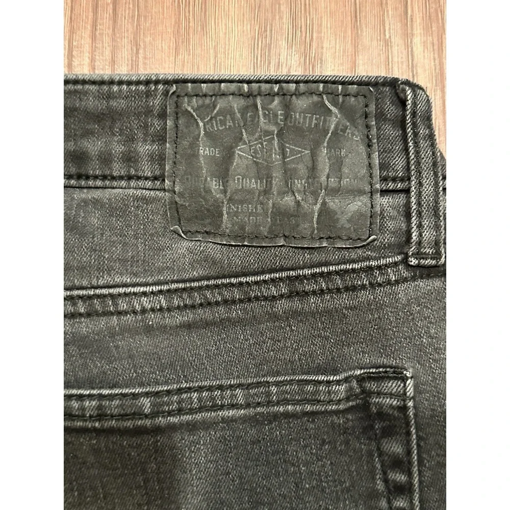 American‎ Eagle Jeans Mens 31x30* Black Skinny Ripped Low Rise Stretch Denim